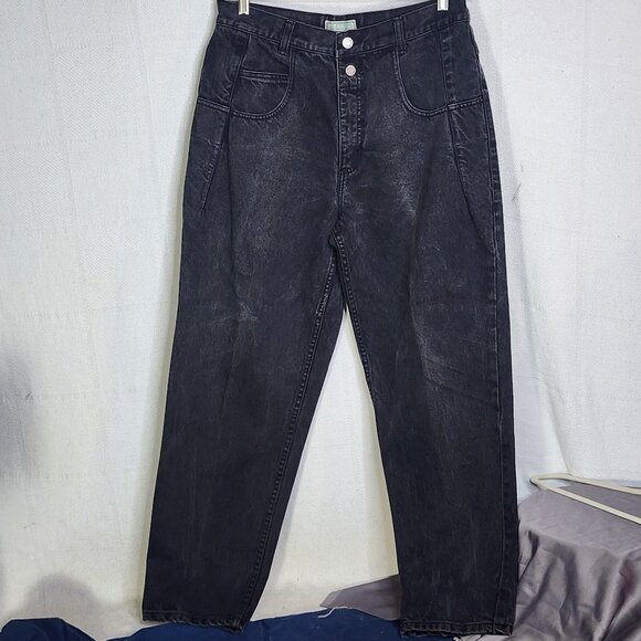 Guess Jeans Black Vintage Cotton Double Button Wide Leg Washed Jeans Size 32 XL - Picture 1 of 16